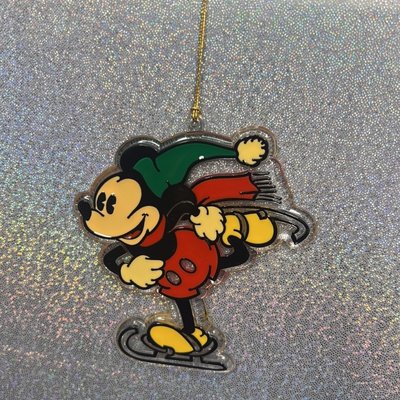 Disney ornament Mickey Mouse skiing vintage clear red green yellow black Xmas. - Picture 6 of 6